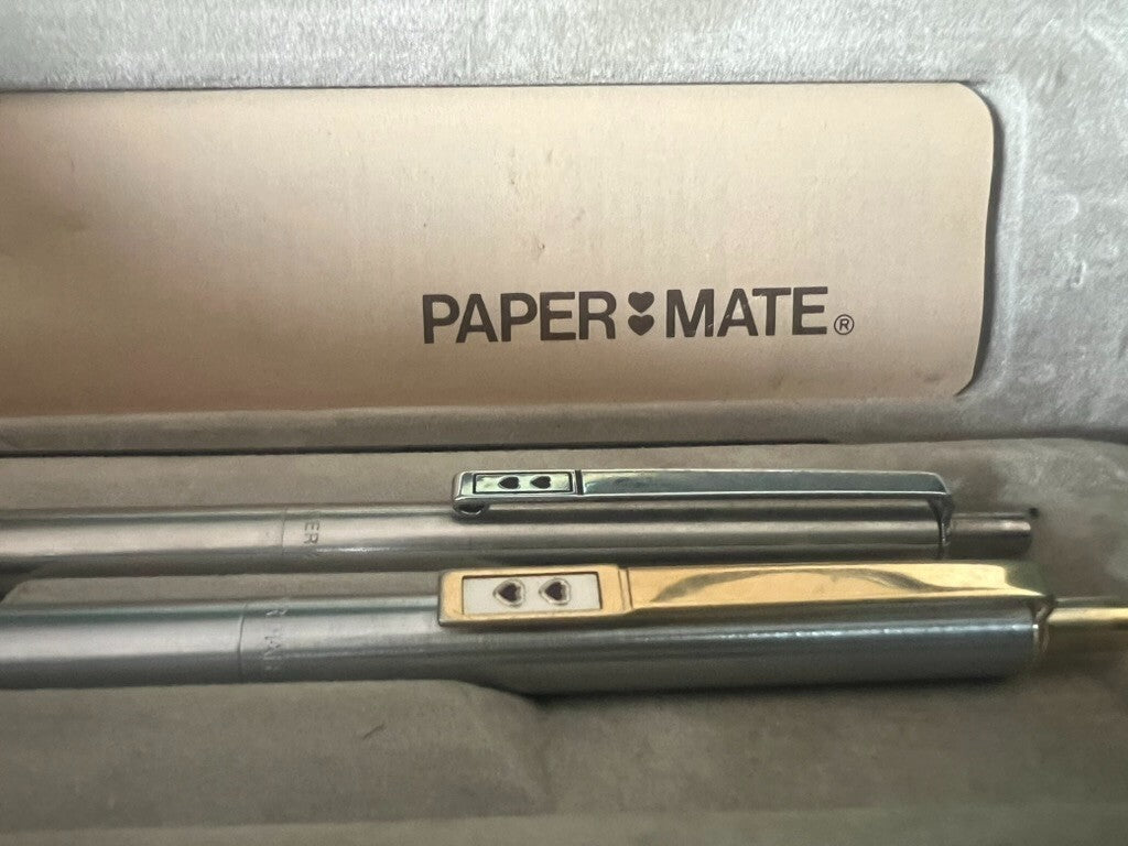 🔴 PAPERMATE gold metal ballpoint pens complete set write vintage 