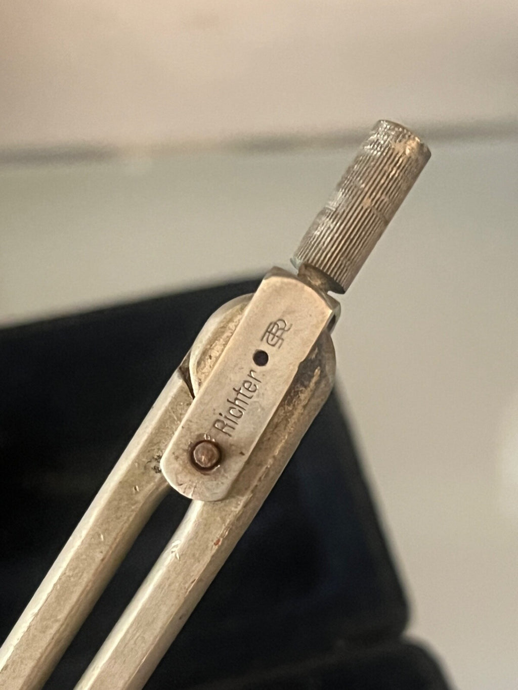 🔴 RICHTER Zirkel, technische Zeichenbox, Samt, Holz, Leder, komplett, VINTAGE 