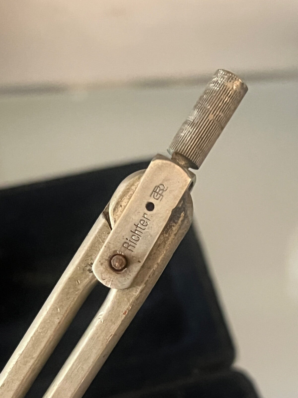 🔴 RICHTER Zirkel, technische Zeichenbox, Samt, Holz, Leder, komplett, VINTAGE 