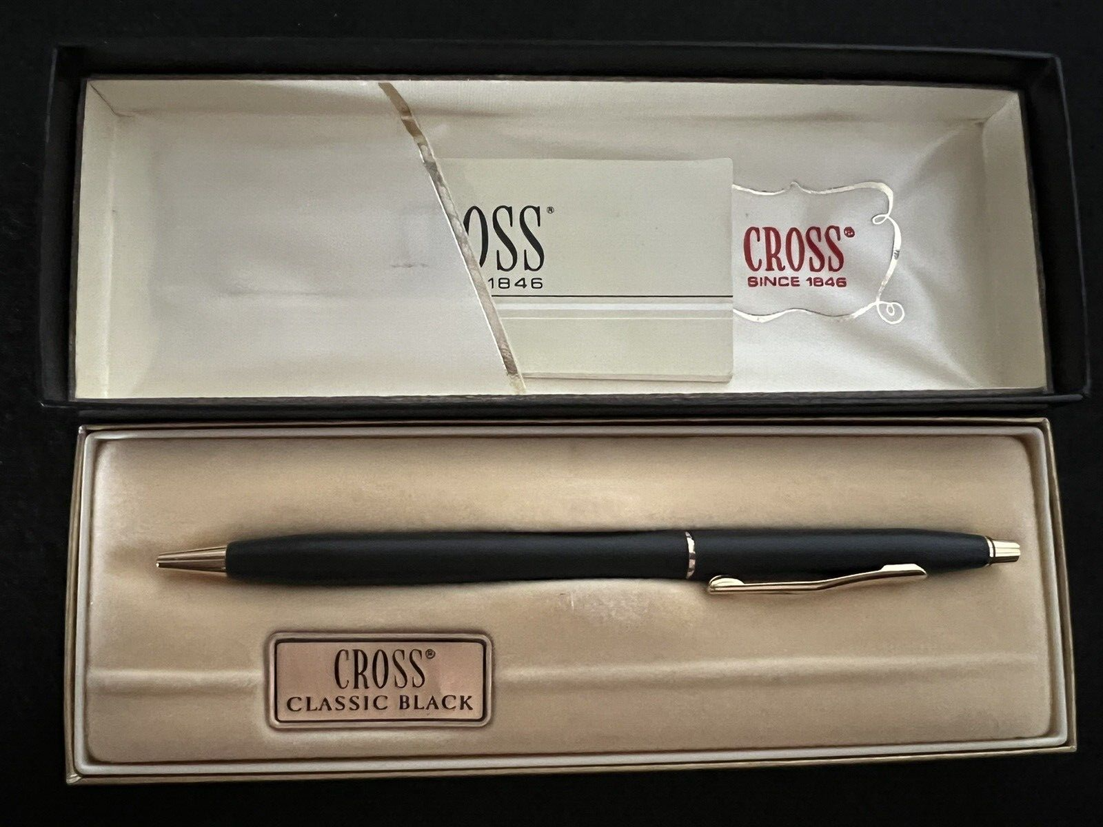 🔴 CROSS penna sfera lacca nera classica 2502 scrive scatola libretto vintage C