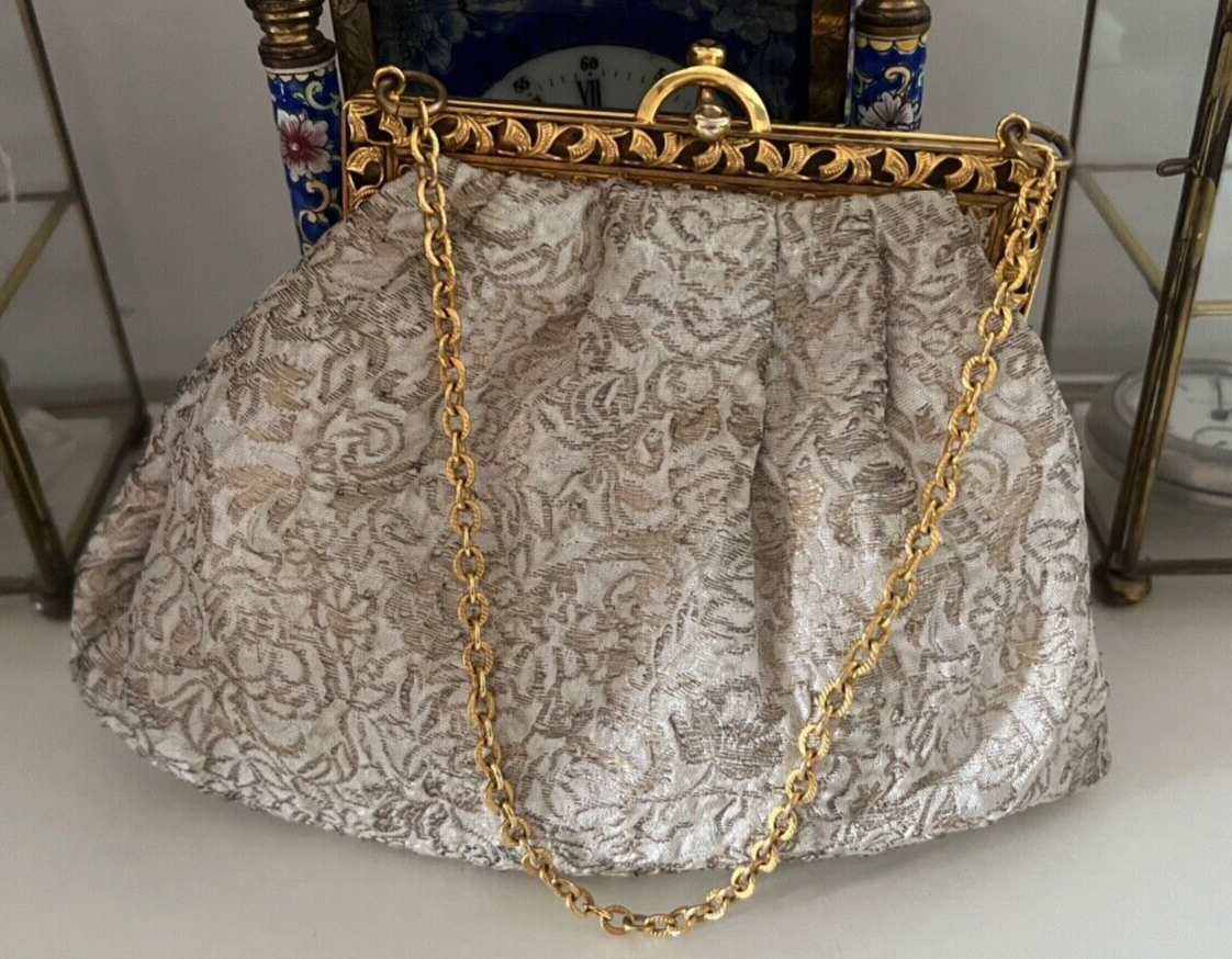 🔴 BORSA donna pochette fili DORATI bianca con ceselli e catena ART DECO'