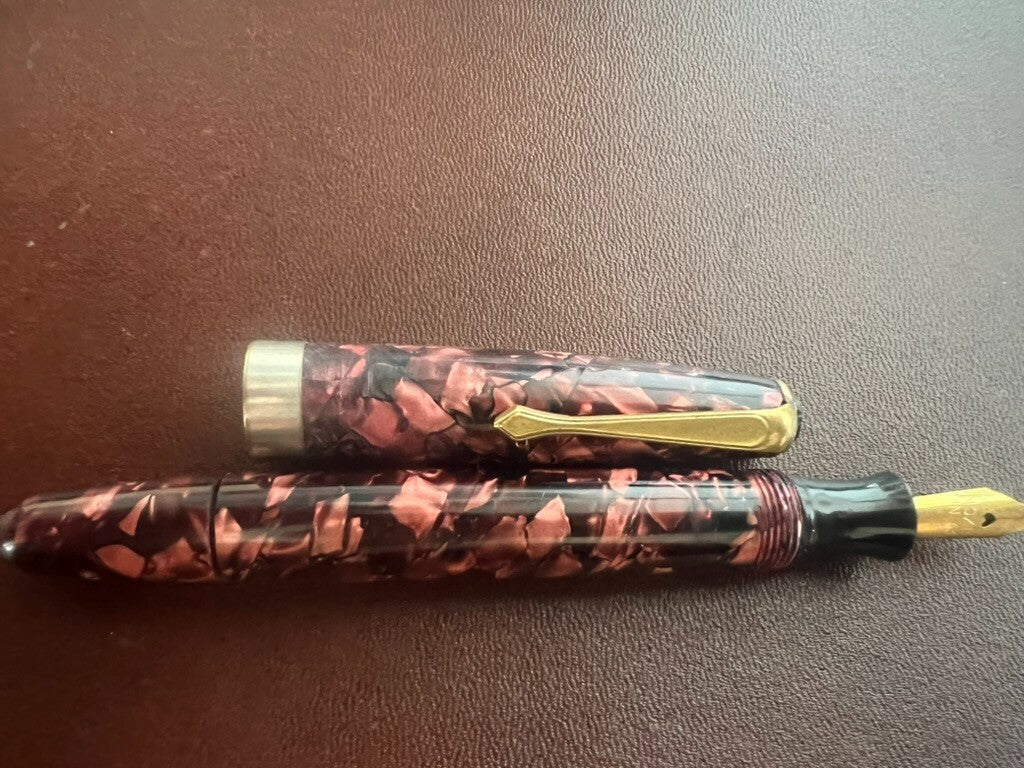 Stylo-Plume Stylo à Plume Celluloid Bordeaux Avec Bouton de Bas Écrit Vintage