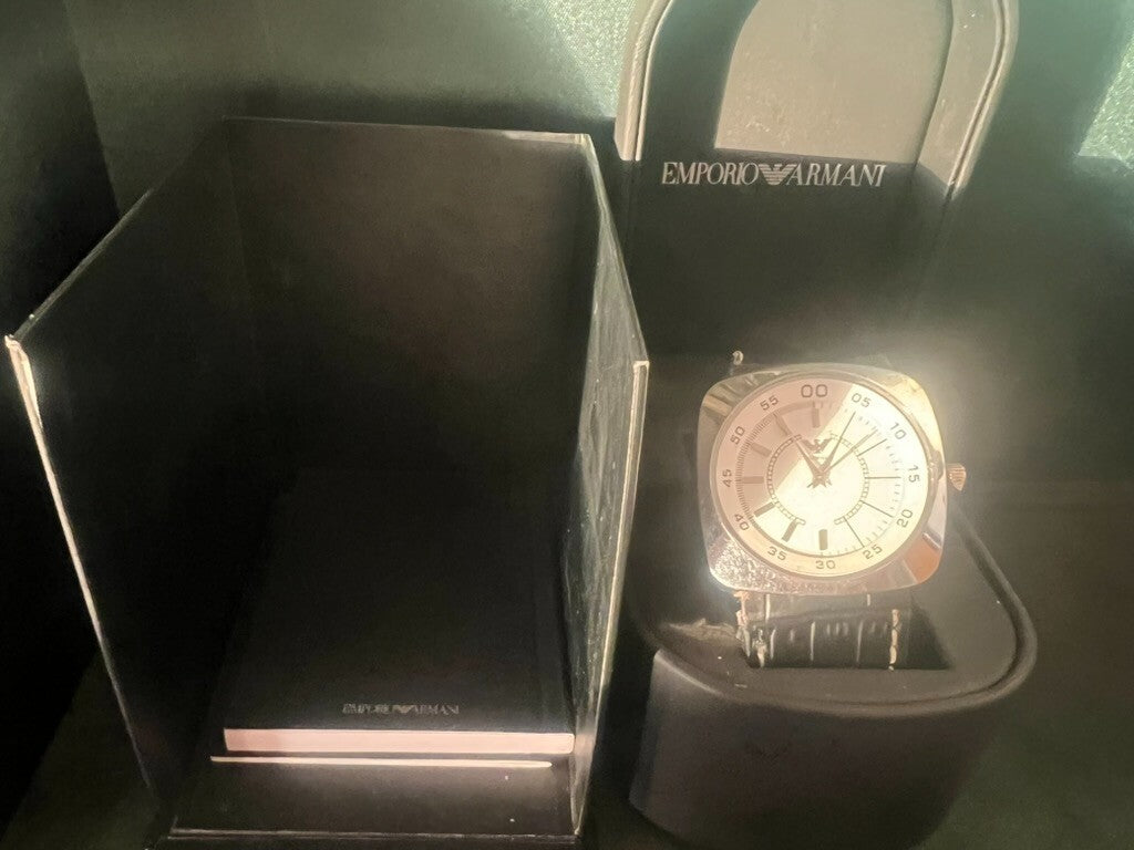 Emporio Armani Men's Watch Quartz Steel Square Case And Warranty