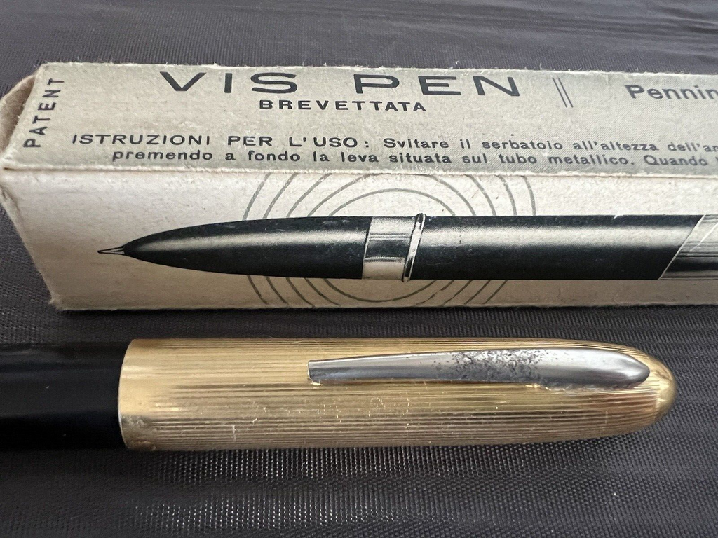 🔴 VIS PEN penna stilografica pennino ORO 14 KT scrive con astuccio vintage