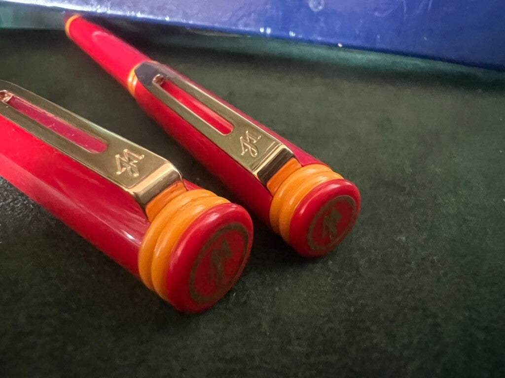 🔴 WATERMAN penna stilografica E sfera ROSSE F cofanetto vintage 2 PENNE