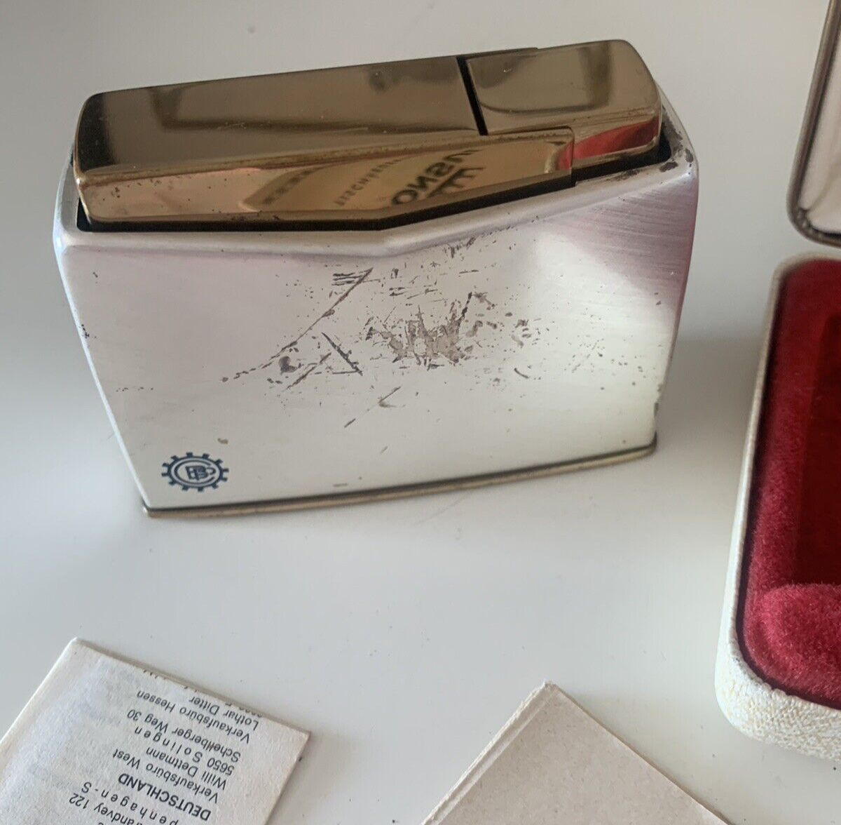 🔴 CONSUL CROWN accendino a gas con astuccio ed istruzioni FUNZIONANTE vintage