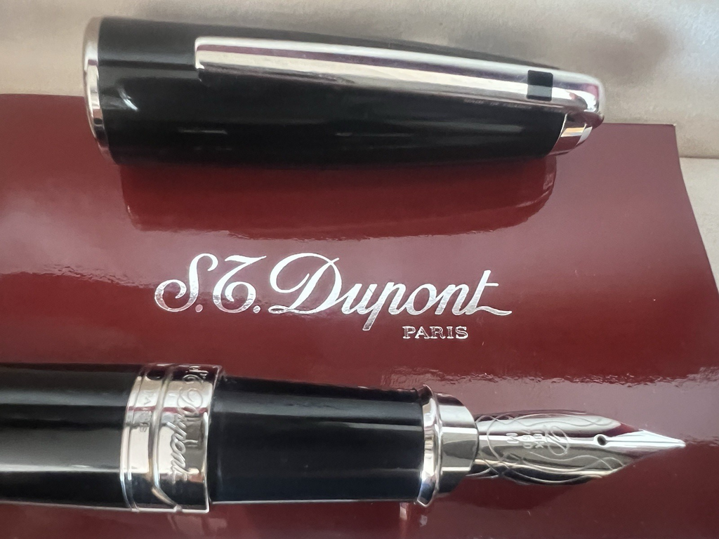 🔴 DUPONT penna stilografica LINE D grande pennino ORO 18 KT M platinata NOS