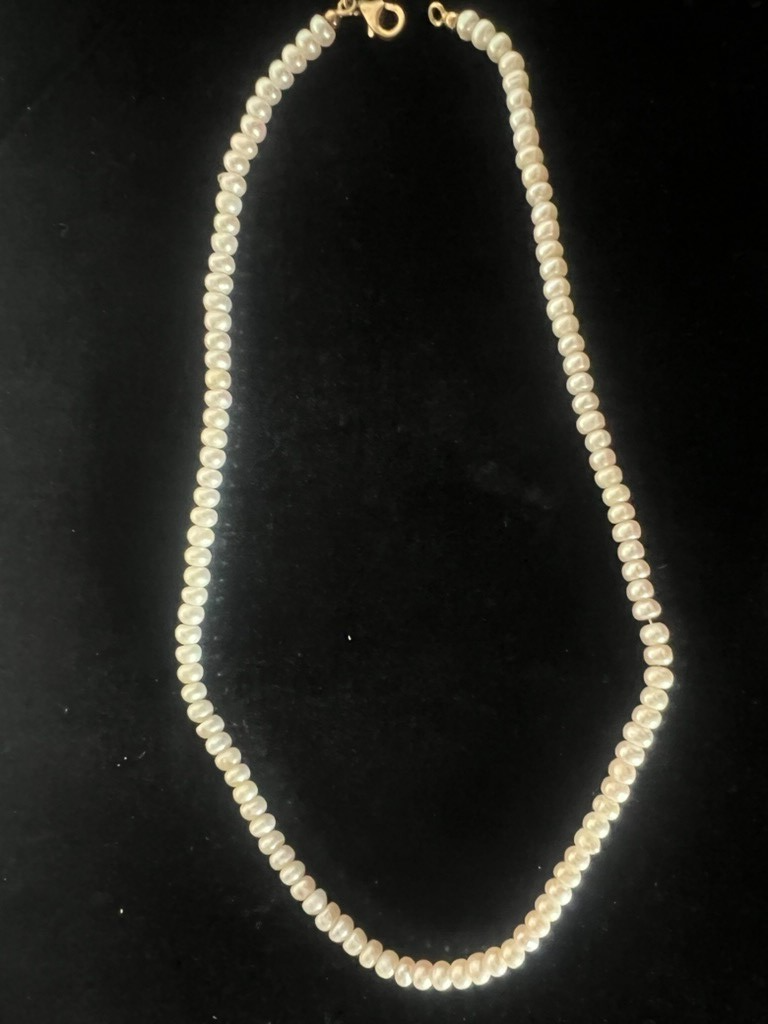 Halskette Perlen Wahr Verschluß Silber 925 Vergoldet Länge 42,5 CM