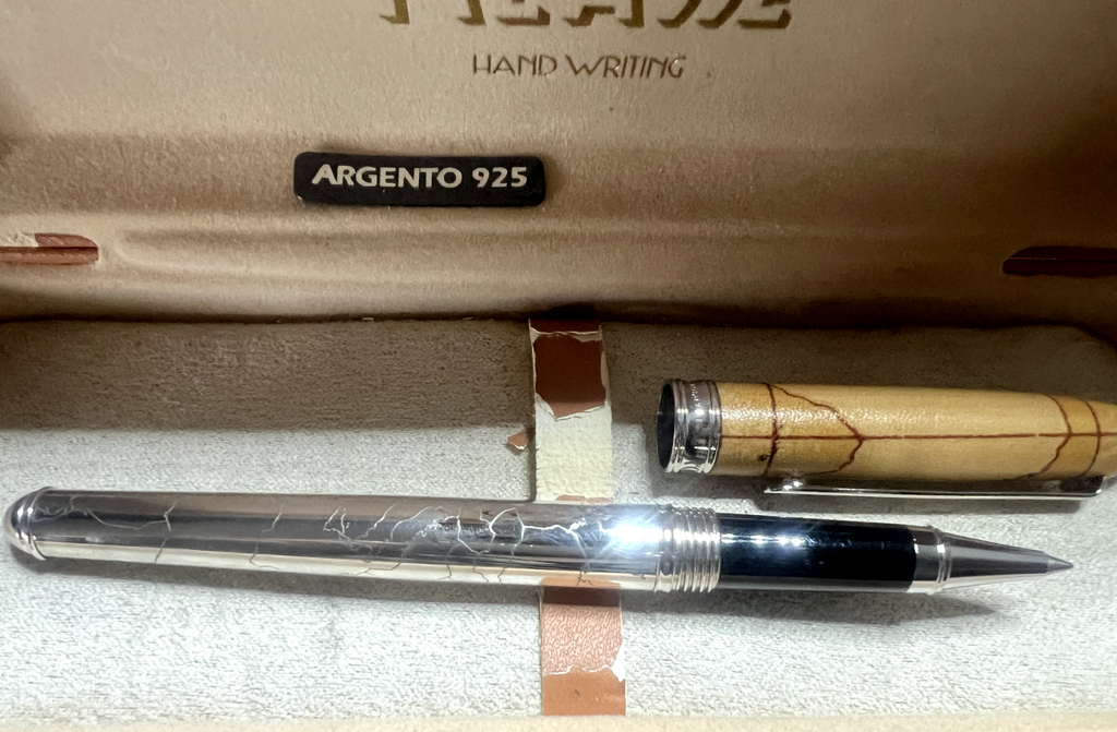 Alviero Martini Stylo-Plume Sphère Roller Argent 925 Première Classe Écrit Cas 