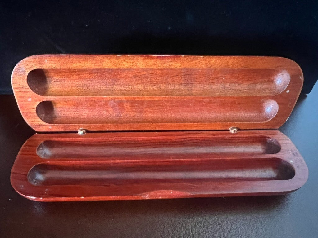 Caja Lápiz Pluma Fuente Esfera de Madera Chapado Plata Estuche 2 Asientos