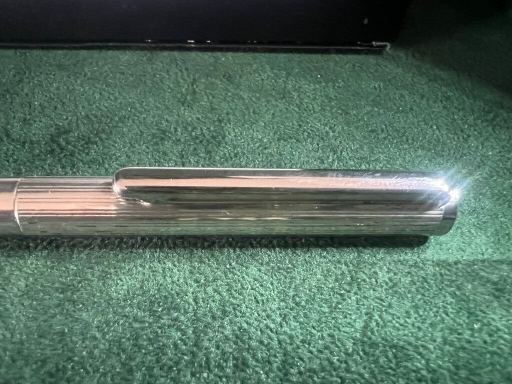 Stylo-Plume Sphère Argent 925 Massif Corps Rayé Écrit Avec Trousse 5