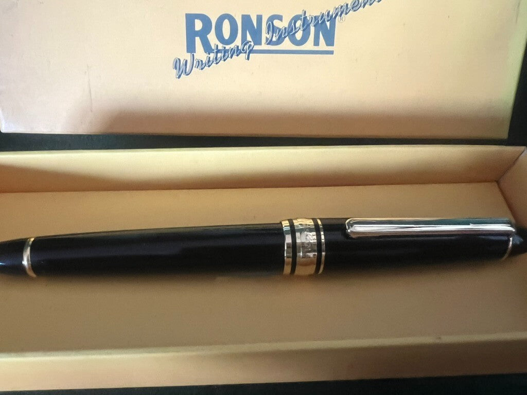 Ronson Stylo-Plume Stylo à Plume Noire Iridium Point 5 Cartouche Avec Trousse