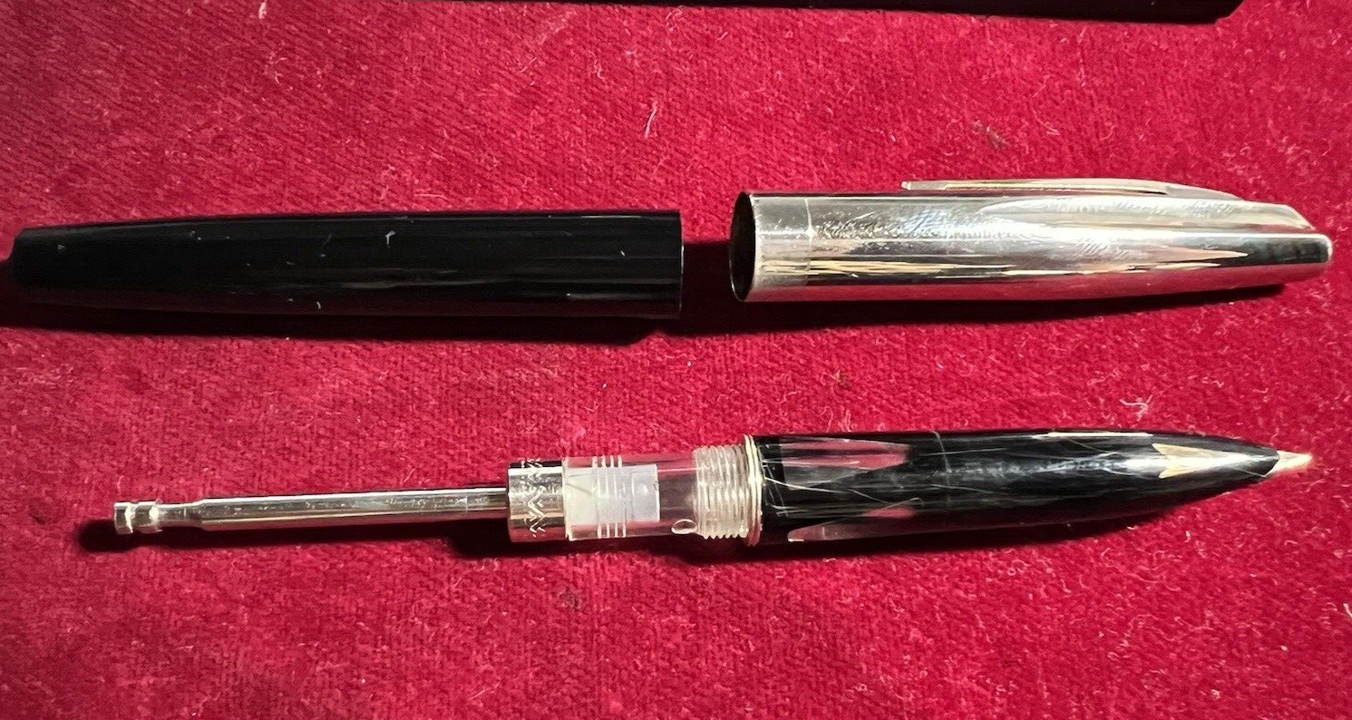 🔴 Penna stilografica PISTONE pennino ORO + penna sfera celluloide antiche 1940