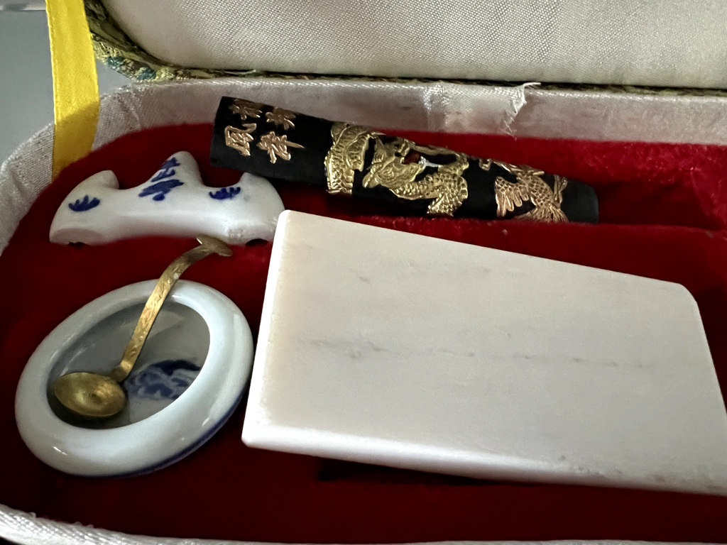 Set Calligraphie Chinois Pinceaux Porte- Encre Complet Boîte Vintage