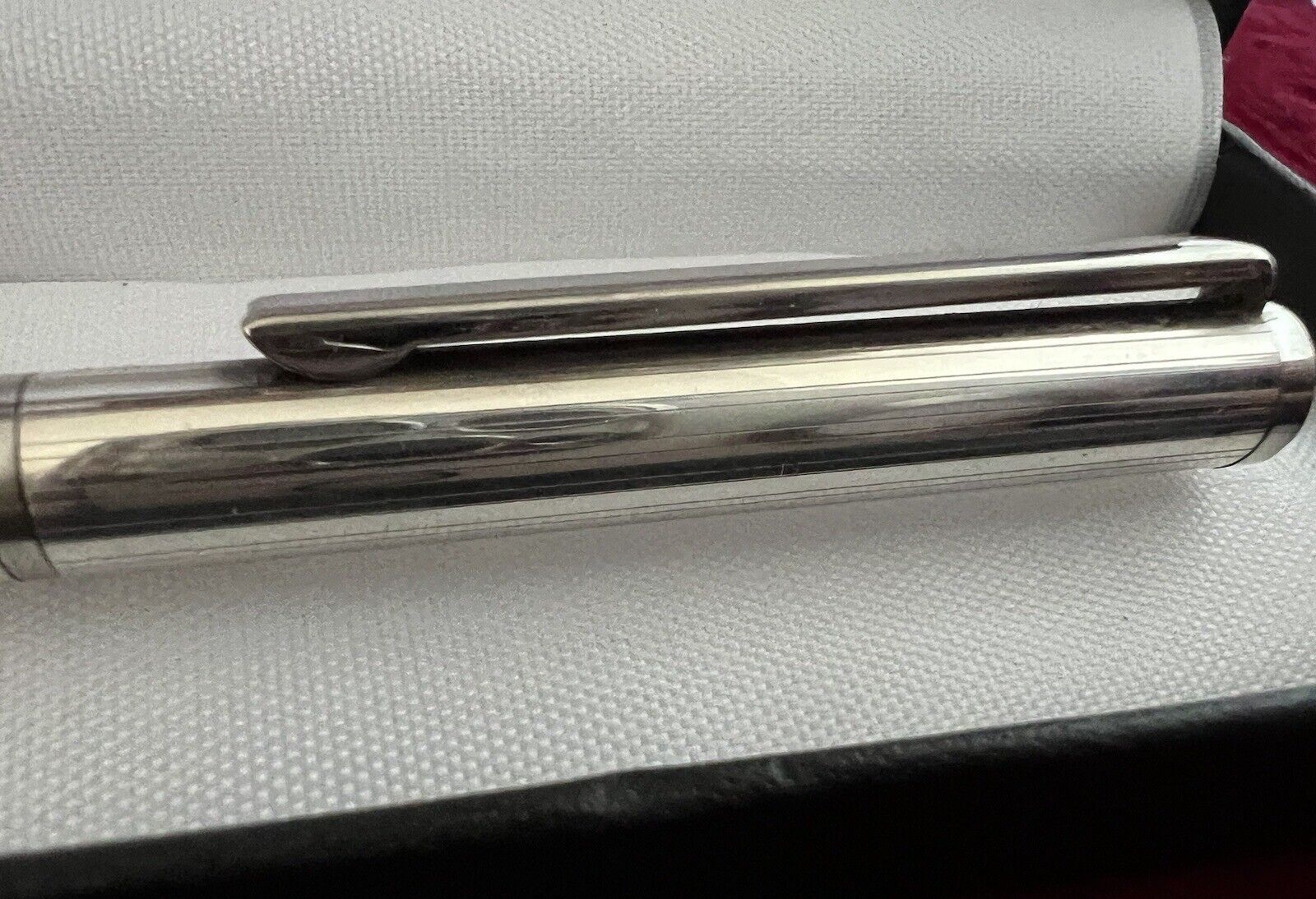 🔴 Penna sfera ARGENTO MASSICCIO 925 righe bassorilievo scrive vintage 16