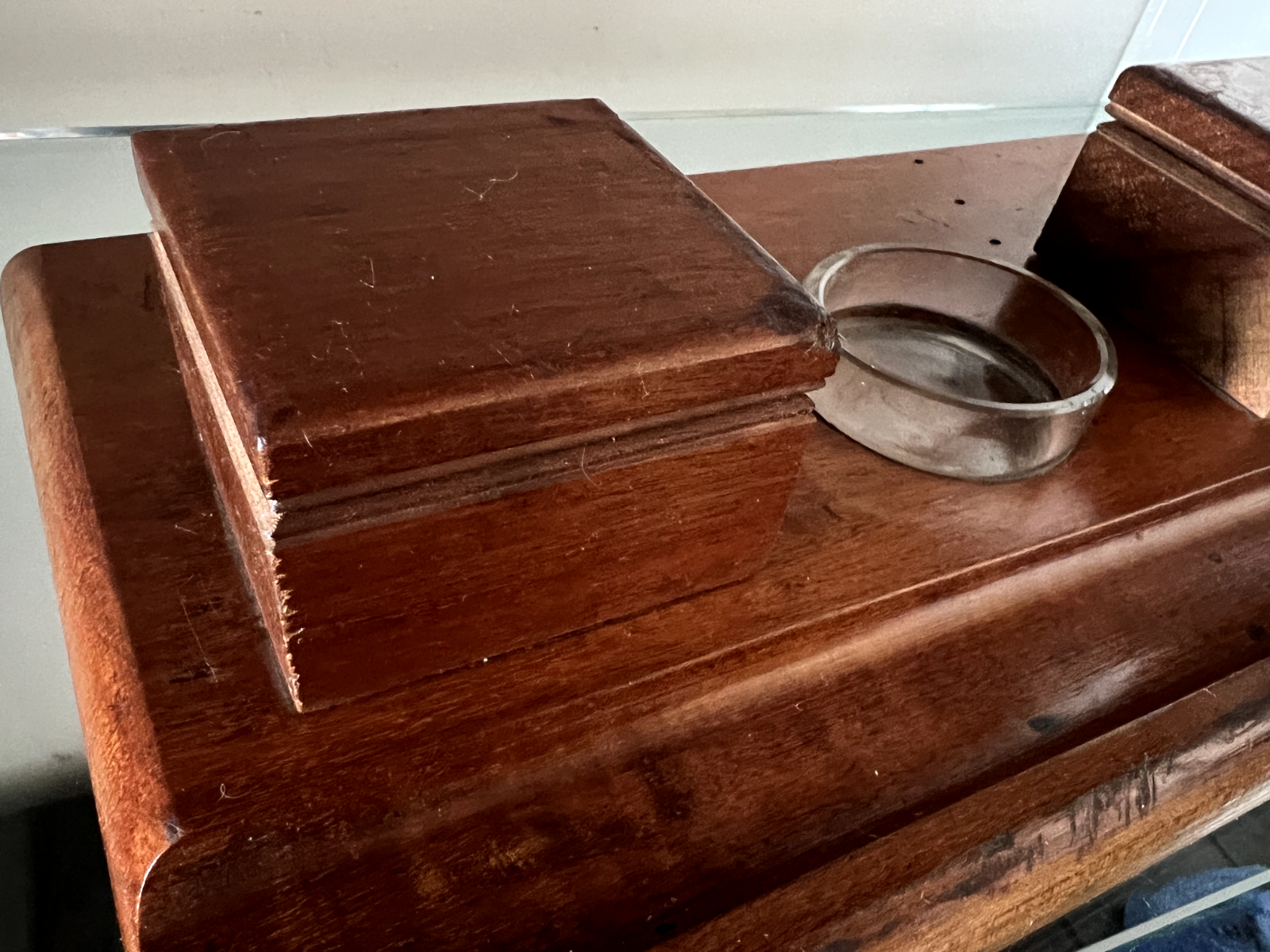 🔴 Calamaio penna stilografica sfera LEGNO MASSELLO da scrivania L 31 cm vintage