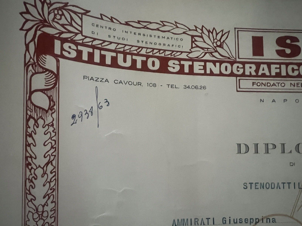 🔴 Diploma STENODATTILOGRAFIA ISI Istituto Stenografico Intersistematico 1963