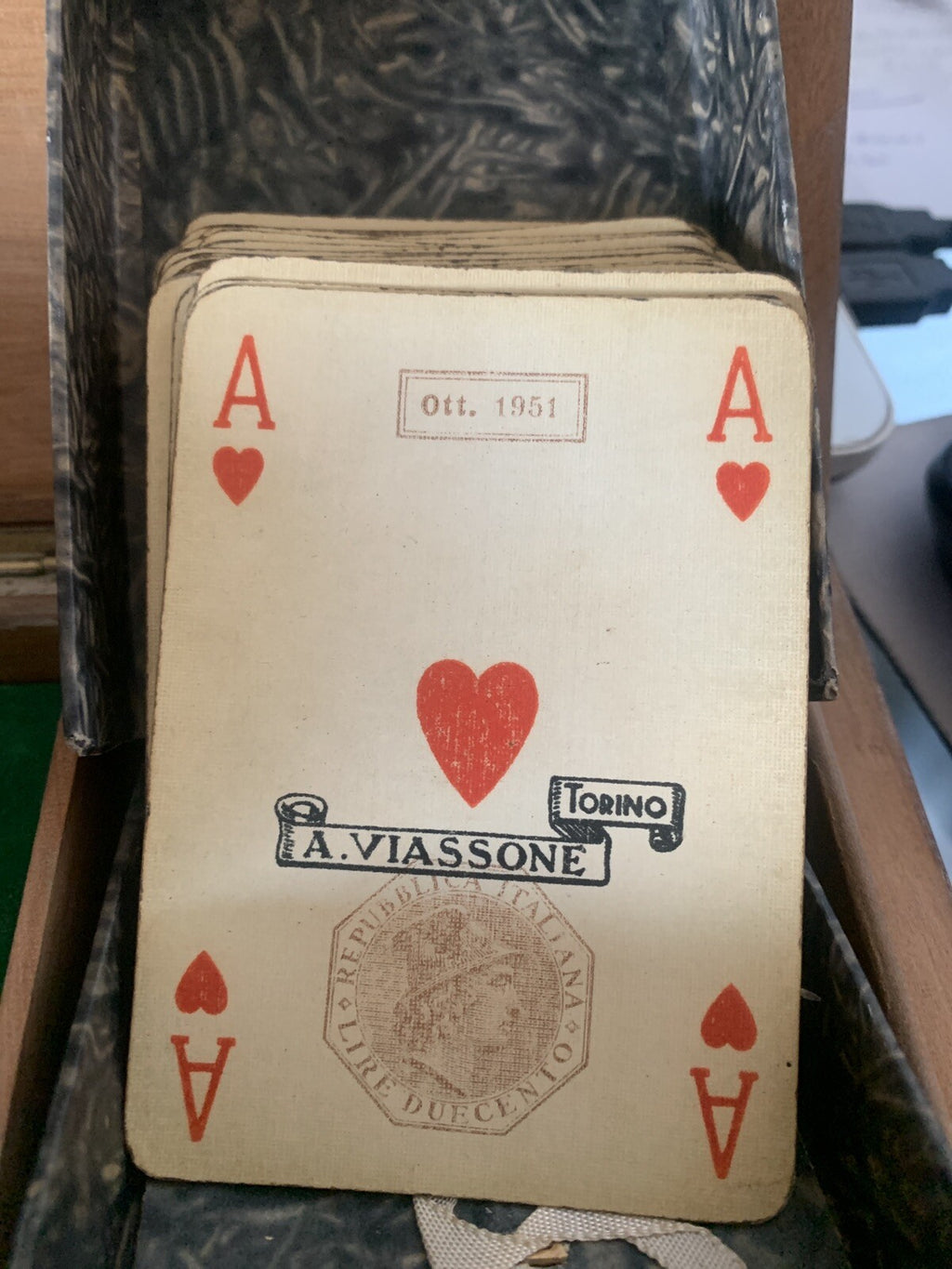 🔴 CARTE GIOCO REPUBBLICA 1951 francesi scatola sigle ARGENTO vintage