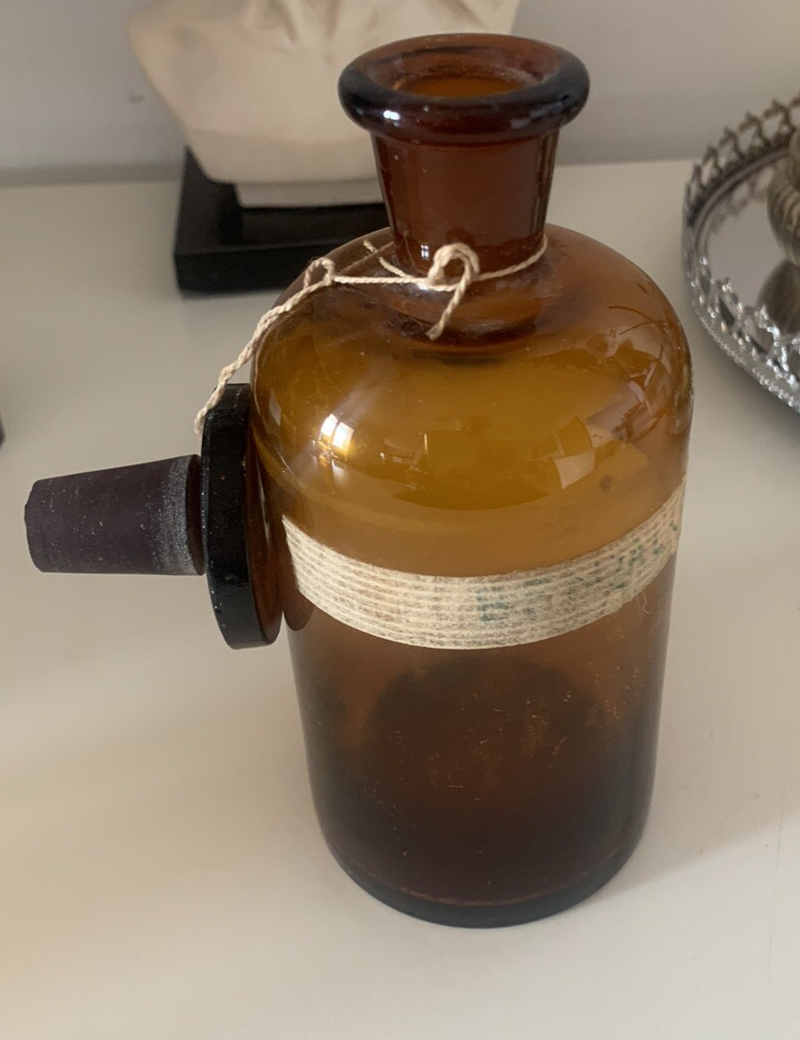 🔴 Bottiglia AMPOLLA vetro medica laboratorio VINTAGE vetro h. 14 vintage