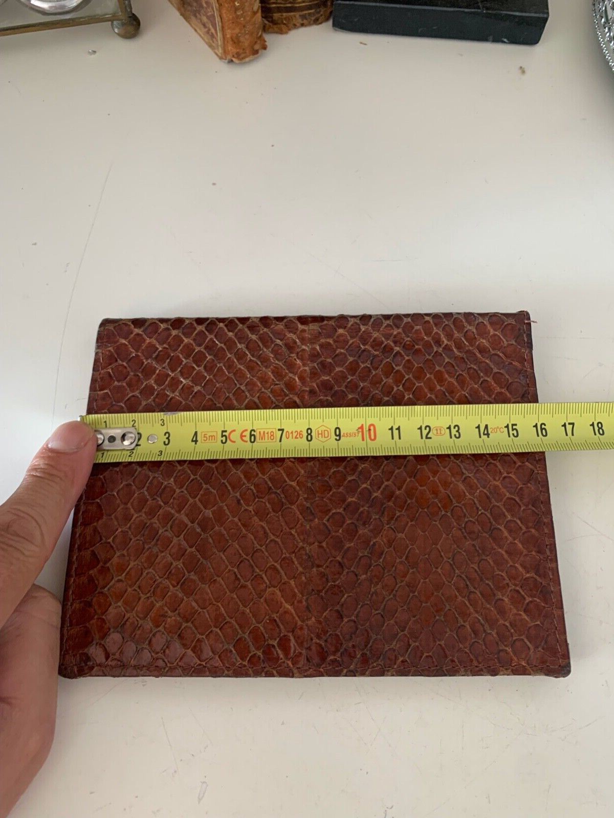 🔴 Portafoglio artigianale,porta assegni anche CASSETTO pelle serpente vintage