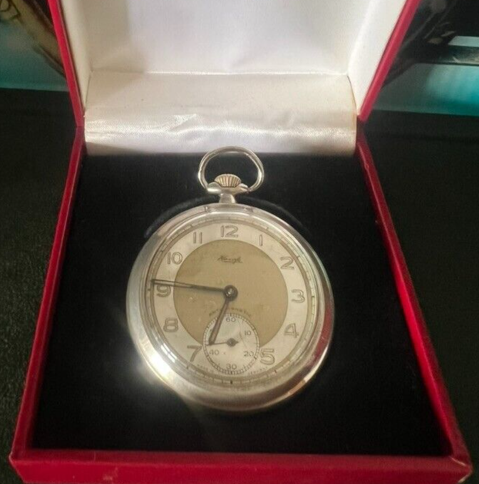 🔴 KIENZLE orologio tasca carica manuale cromato funziona vintage anni 1970