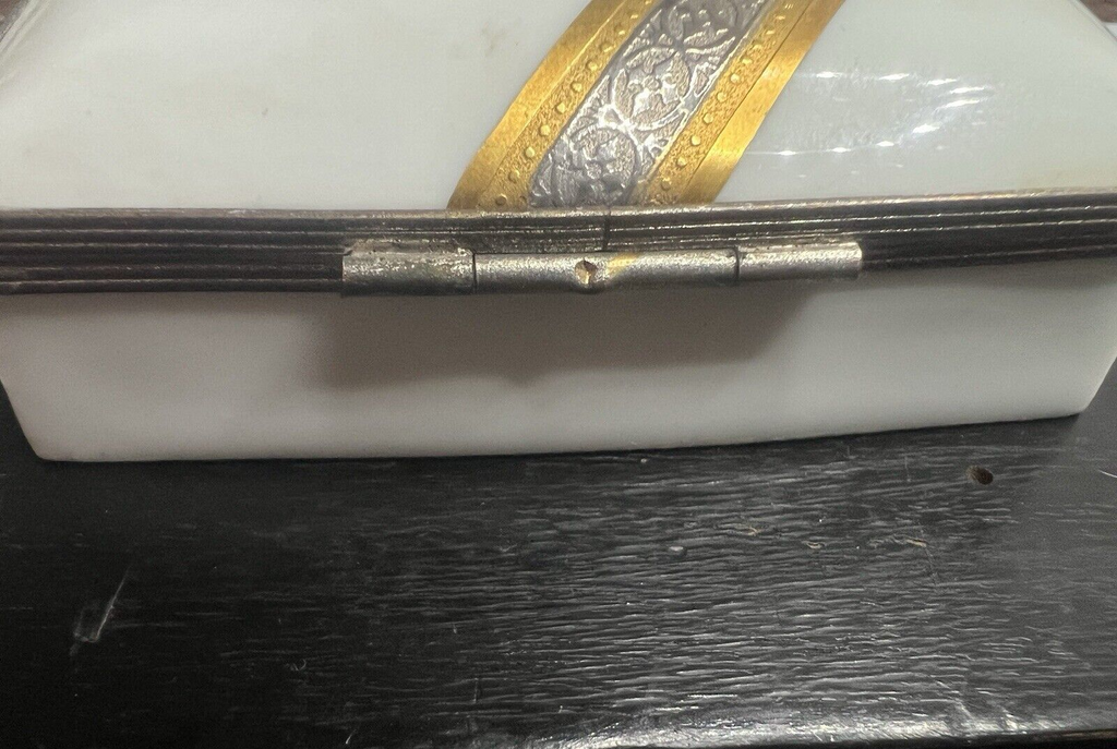 🔴 LIMOGES porcellana porta pennini ORO E PLATINO penna astuccio cofanetto