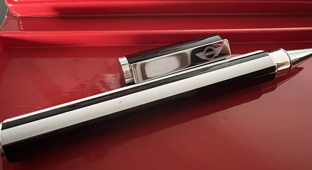 Stylo-Plume Auto Mini Sphère Laque A Rayures Blanc Noir Écrit Parfaitement
