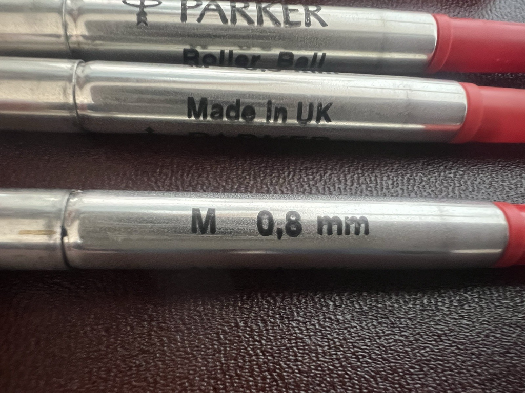 🔴 PARKER refill penna Roller Ball ROSSO M 0,8 mm 8JF ricarica ricambio 3 Pz