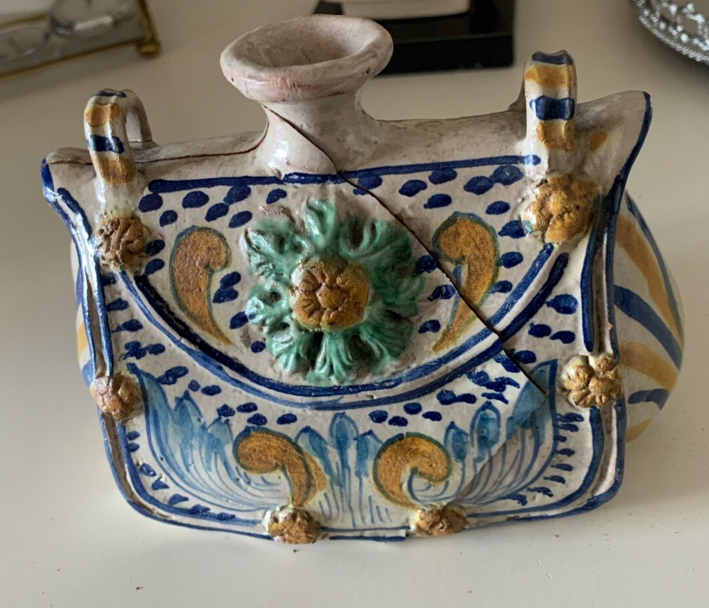 🔴 Vaso vasetto COTTO CERAMICA DIPINTA A MANO del 1900 da restaurare