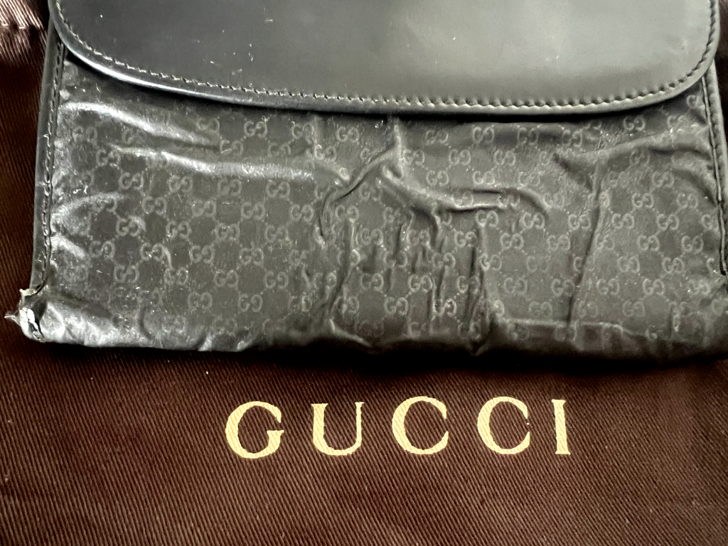 🔴 GUCCI portafoglio donna tessuto pelle nera tasca banconote ORIGINALE vintage