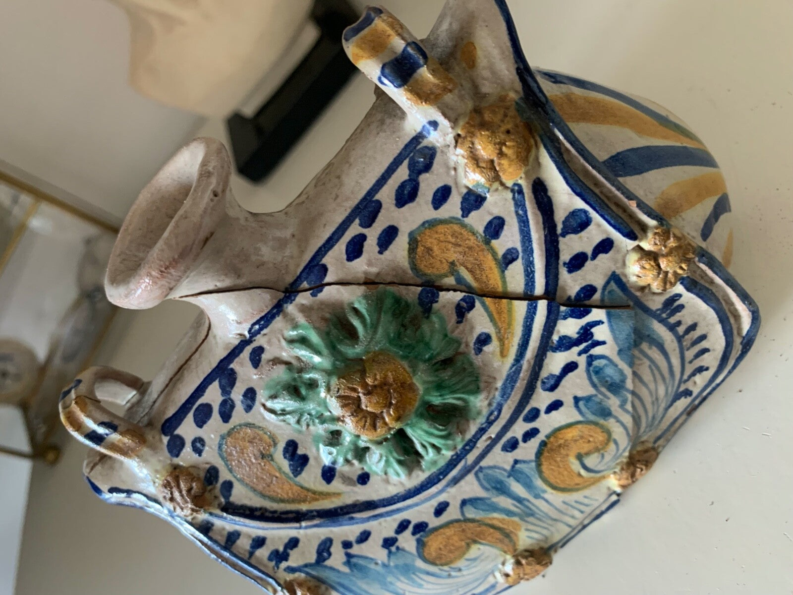 🔴 Vaso vasetto COTTO CERAMICA DIPINTA A MANO del 1900 da restaurare