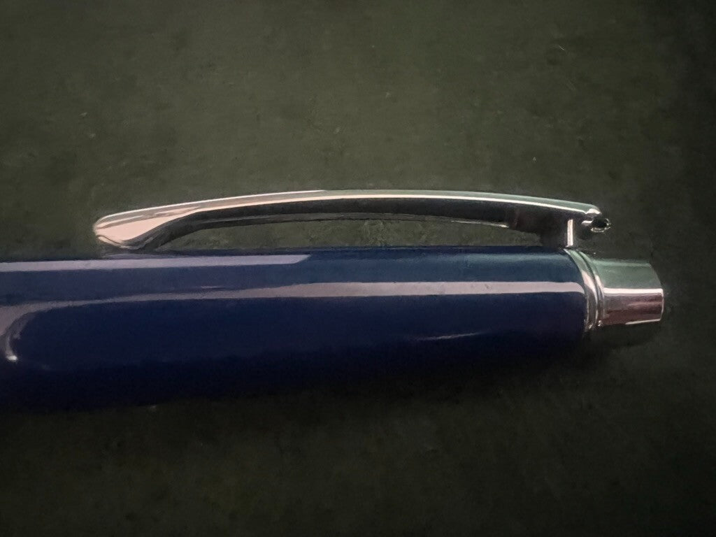 Ronson Stylo-Plume Sphère Laque Bleu Cobalt Profils Chrome Écrit