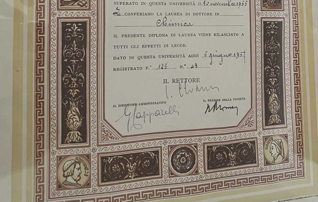 🔴 Abschluss in Chemie der Italienischen Republik, 5. Juni 1957, Originalstempel 