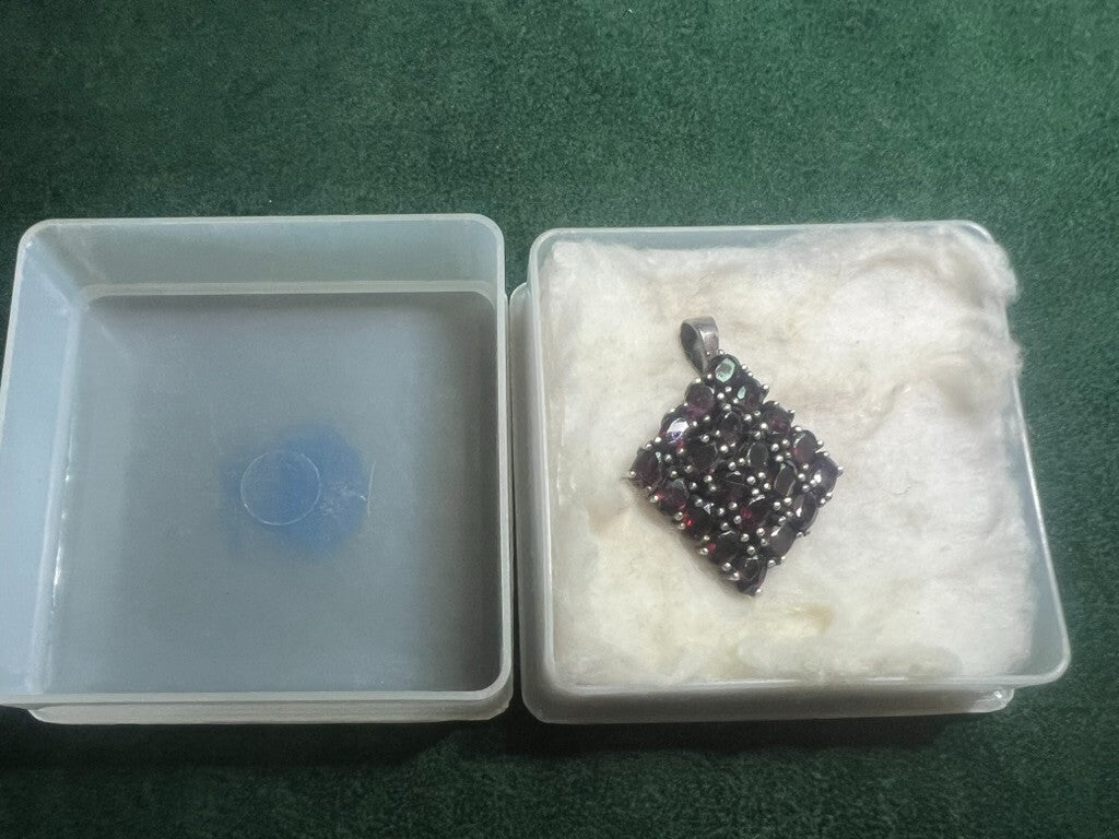 🔴 Ciondolo donna ARGENTO 925 grande rombo di granati naturali ovali vintage