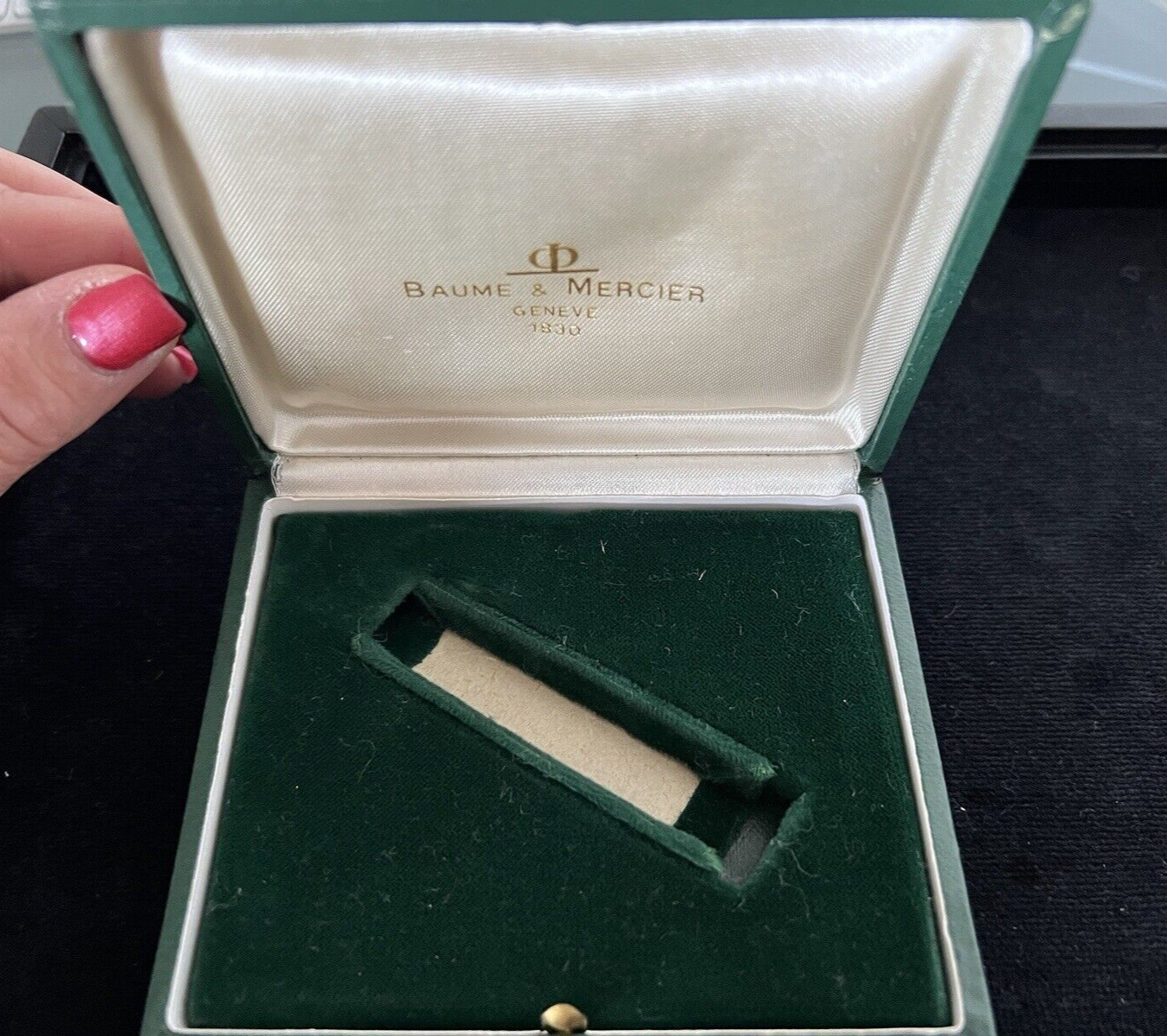 🔴 BAUME & MERCIER box scatola orologio pelle verde cofanetto custodia vintage