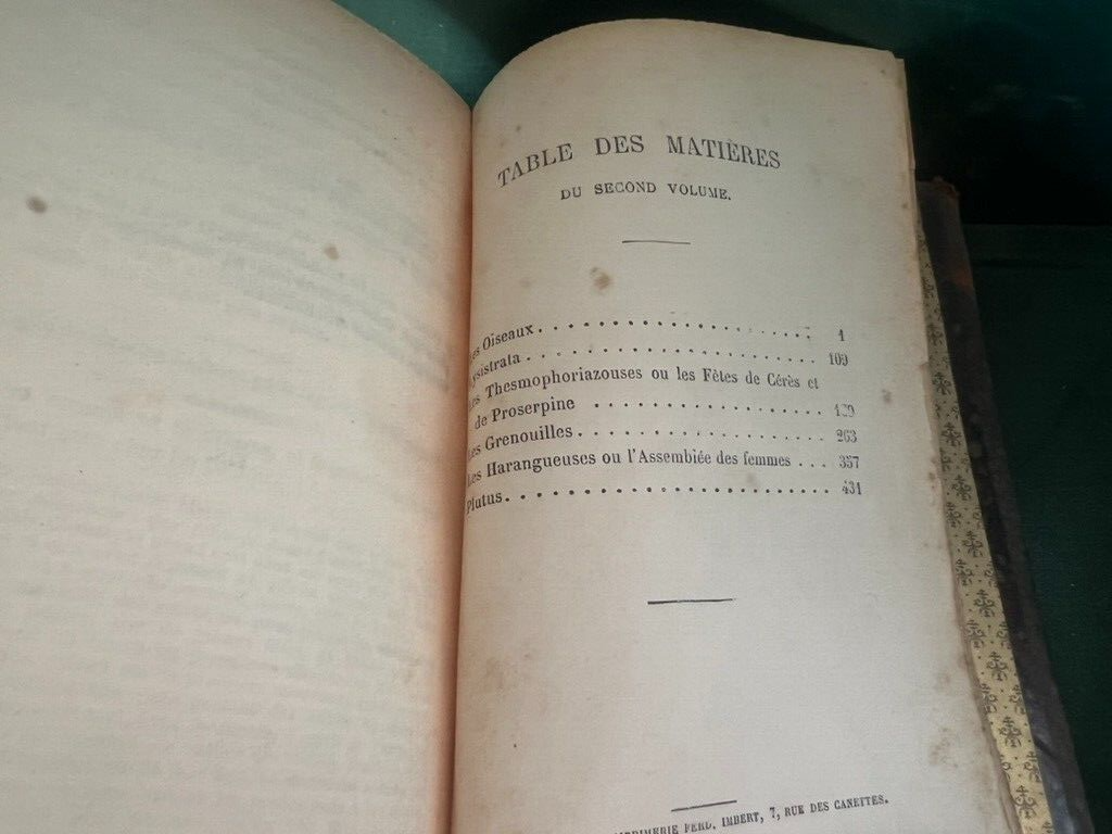 Livre Théâtre D'Aristophane En Lingua Français 2 Toma Antique Del 1896 