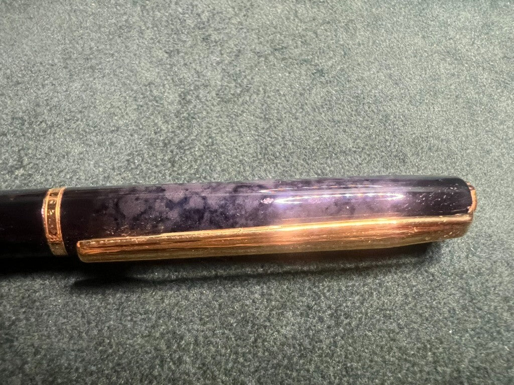 Elysee Stylo-Plume Sphère Laque Marbré Profiles Doré Avec Boîte 