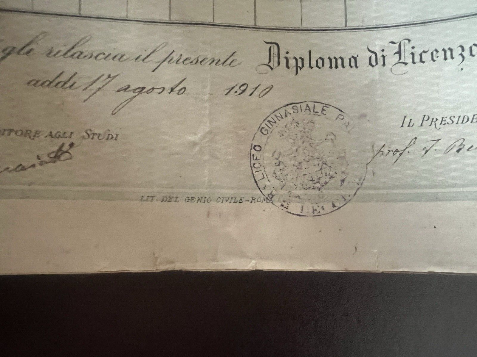 Regno D'Italie Diplôme Licence Lycéen Timbre D'Origine 17 Août 1910