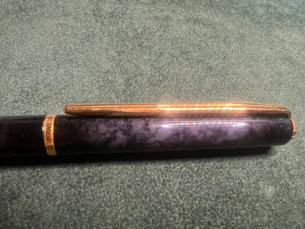 Elysee Stylo-Plume Sphère Laque Marbré Profils Doré Avec Boîte