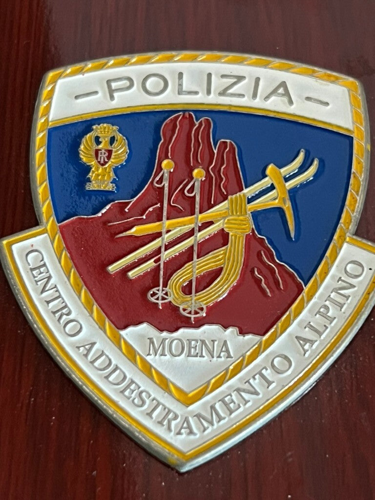 🔴 Crest POLIZIA ALPINA ADDESTRAMENTO scudo legno lucidato metallo smalti h 15