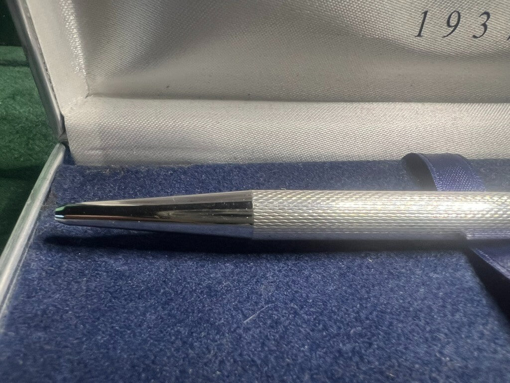 🔴 Penna sfera ARGENTO MASSICCIO 925 onde guillocchè meccanismo scatto scrive