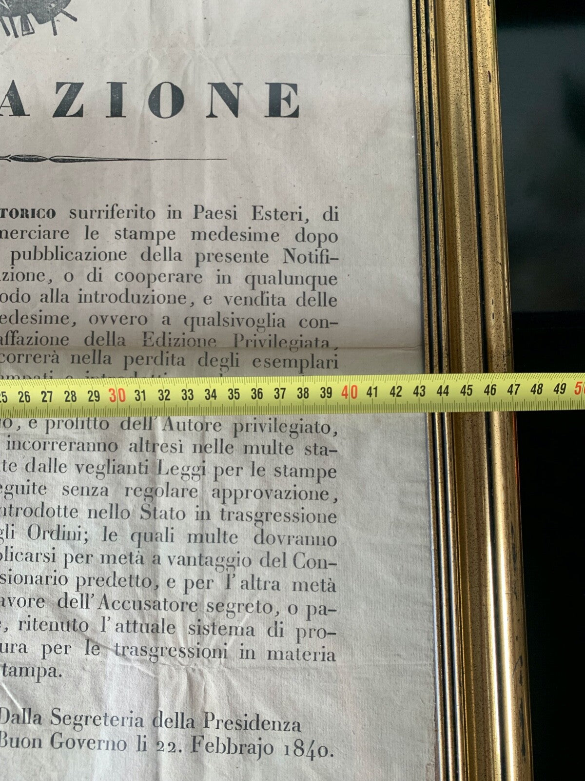 Regno Italie, Notification Autorisation Impression Al Cavaliere Florence 1840