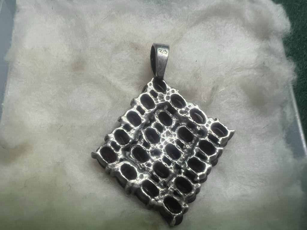 🔴 Ciondolo donna ARGENTO 925 grande rombo di granati naturali ovali vintage