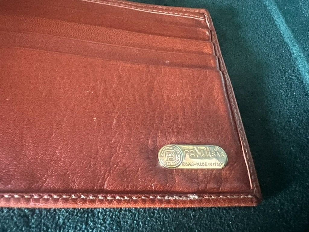 🔴 FENDI portafoglio uomo pelle marrone con porta carte di credito