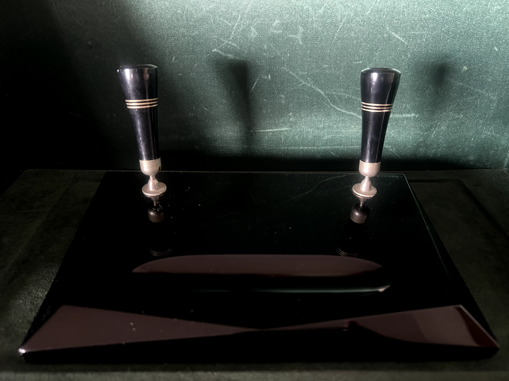 🔴 OMAS penna portapenne ONICE NERO sfera stilografica scrivania 2 posti vintage