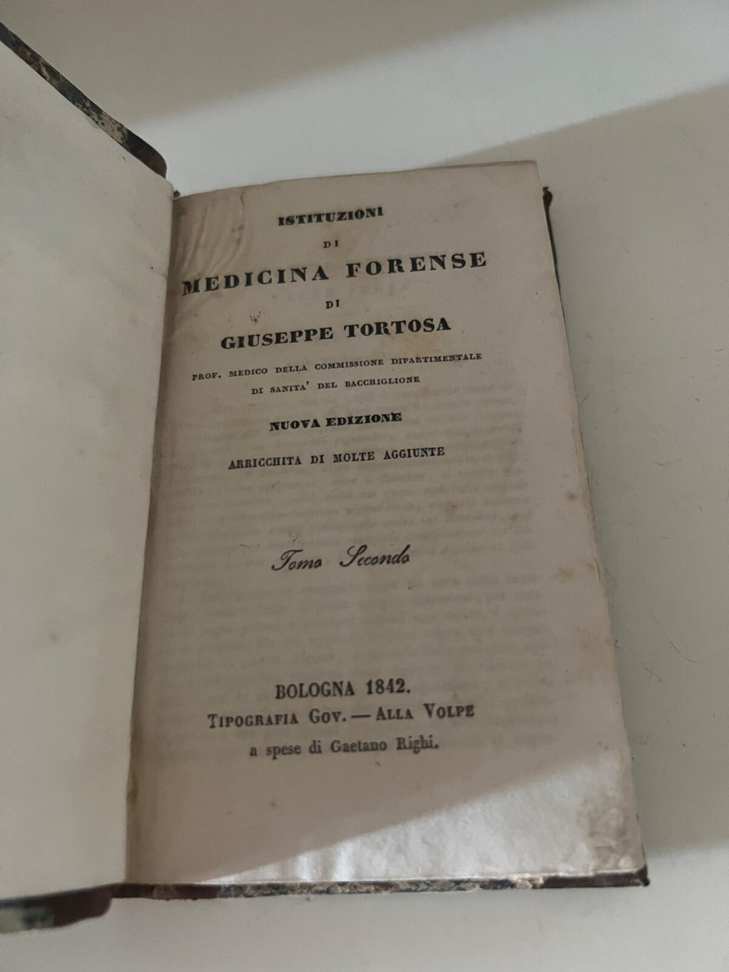 Livre Médecine Forense Giuseppe Tortosa Typographie Governativa Bologne 1842