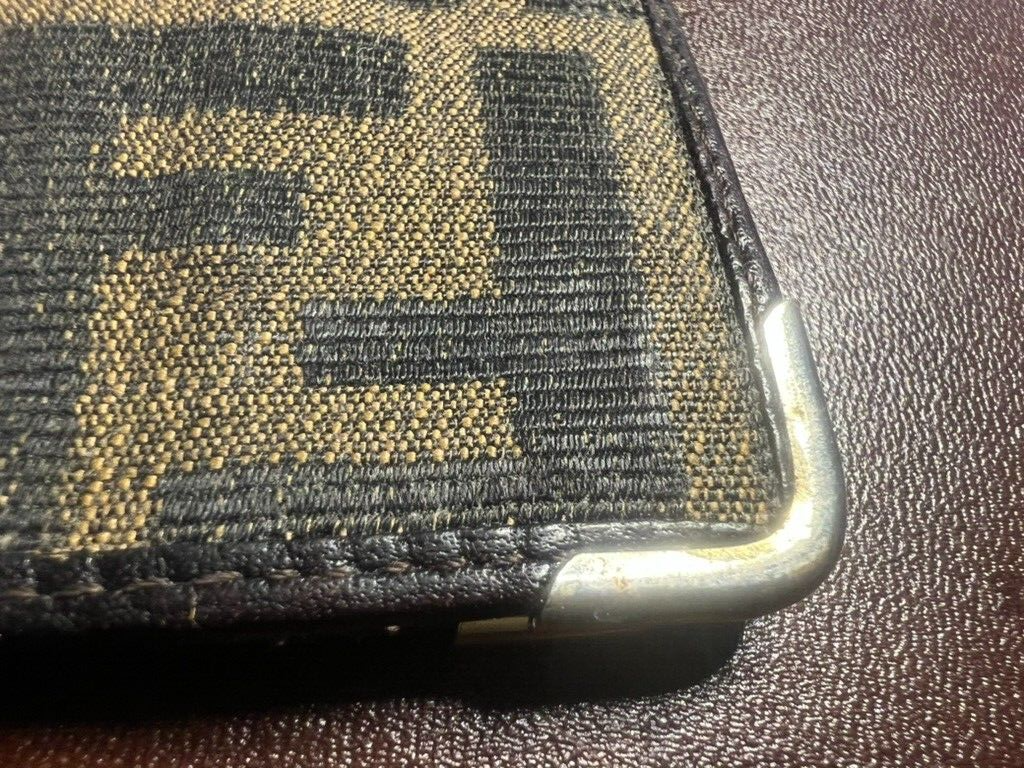 Fendi Porte-Documents Homme Tissu Citrouille Interne Cuir Coins Métal Vintage 