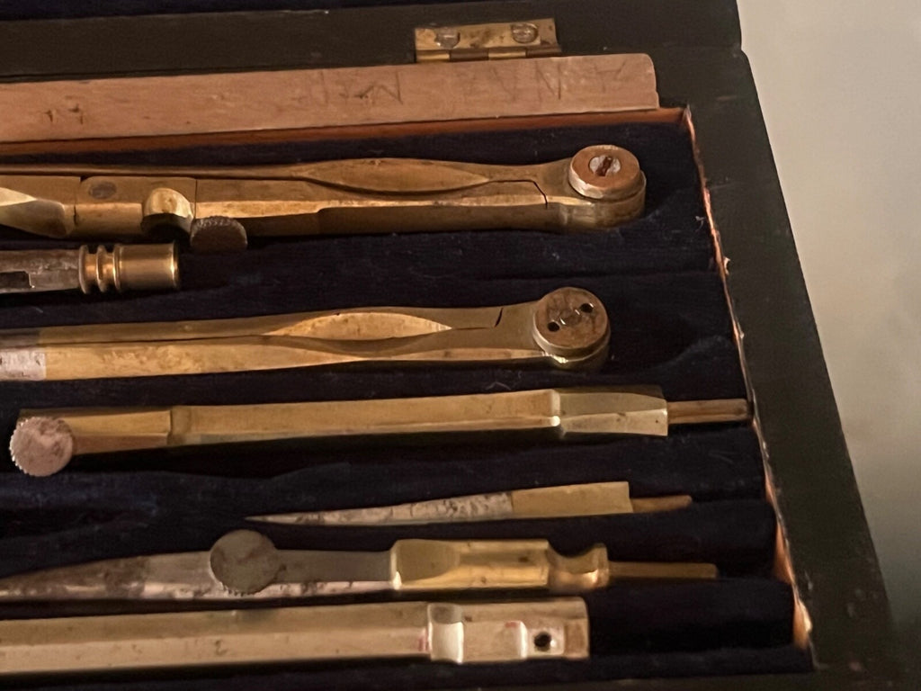 Compas Dessin Technique Laiton Cercle Boîte Bois Naturel Vintage 
