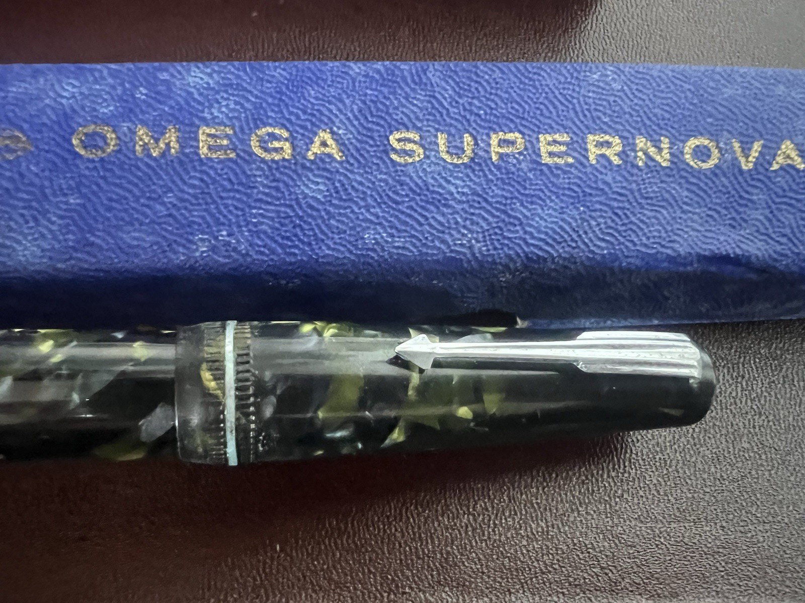 Omega Stift Füllfederhalter Zelluloid Grün a. V.M A Hebel Schreibt Vintage