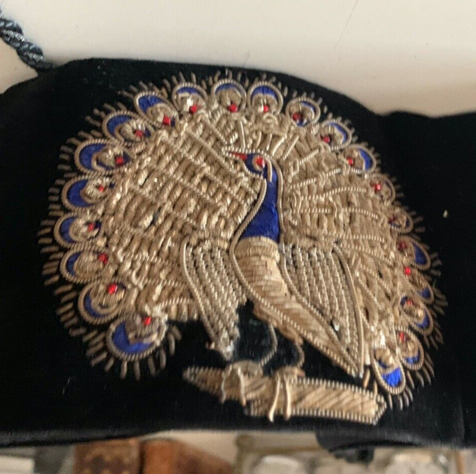 Ceinture Velours Broderie oder Kobalt Paon Chemise Nuit Geisha Vintage 